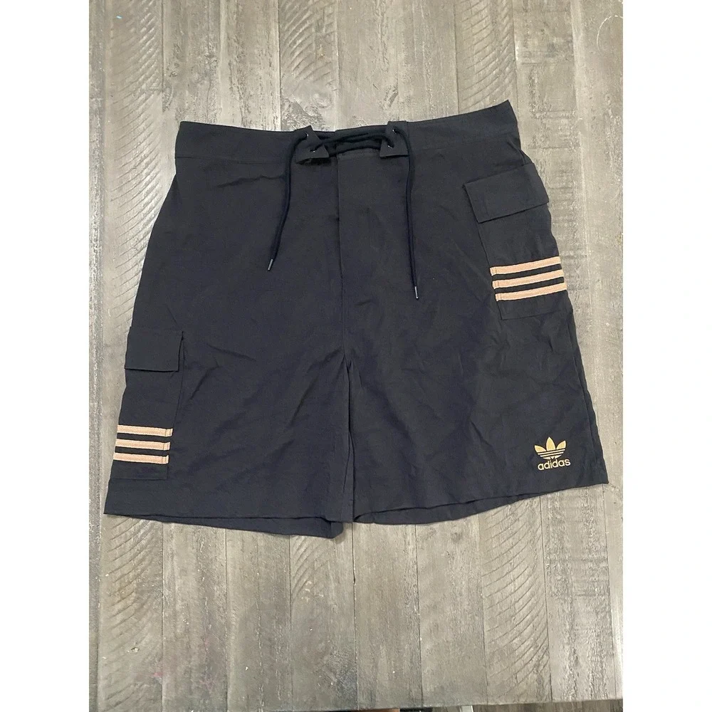 Vtg Rare Men's Adidas Black With Orange Sided Stripe Board Shorts Sz XL Trunks